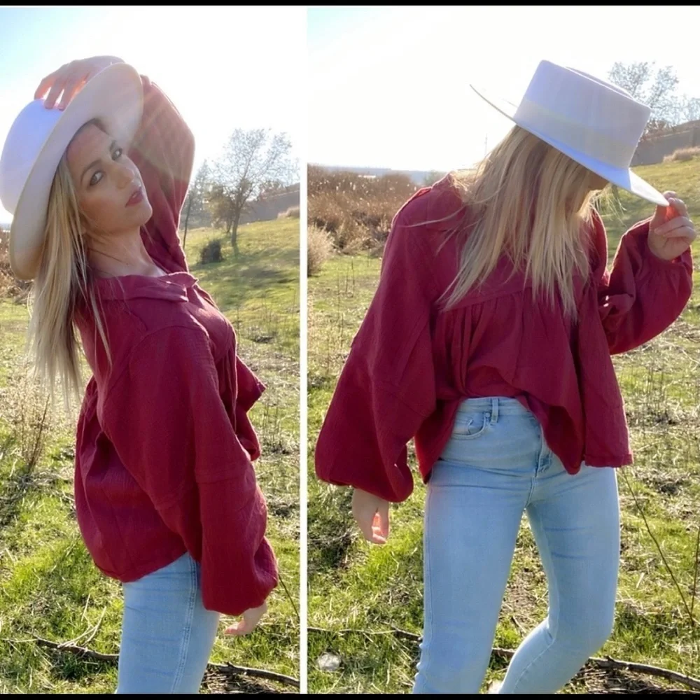 Ces Femme Burnt Orange Gauze Peasant Blouse - Picture 5 of 14